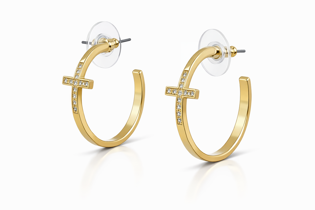 Gold Cross Hoop Earrings