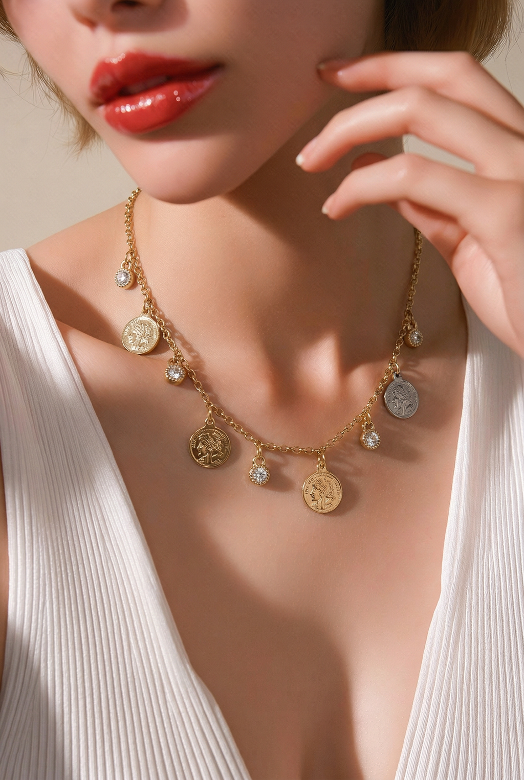 Golden Coin Charm Necklace – Elegant Layered Statement