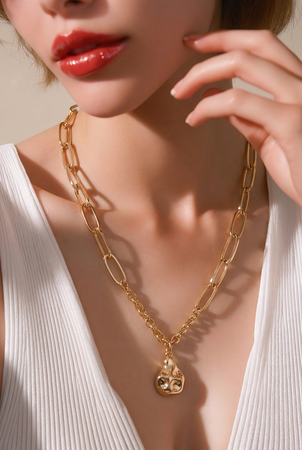 Bold Gold Chain Heart Pendant Necklace