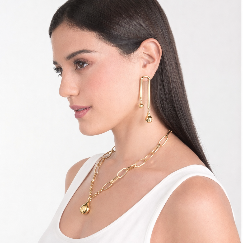 Modern Gold Drop Bar Earrings