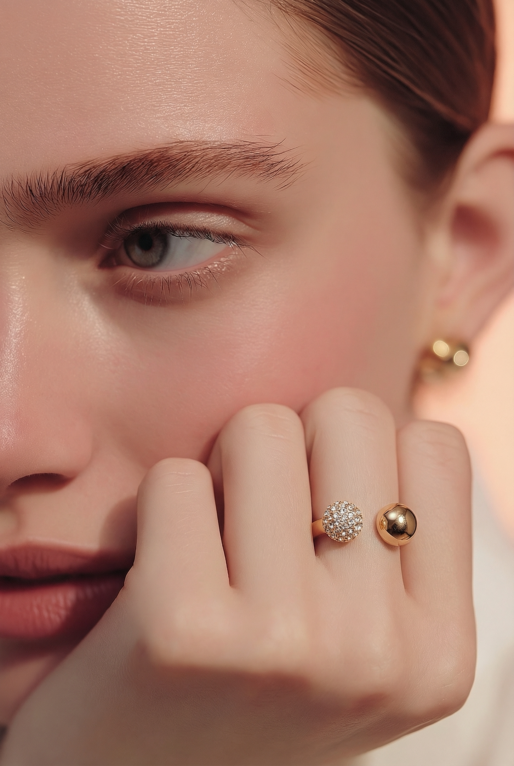 Dual Sphere Open Gold Ring