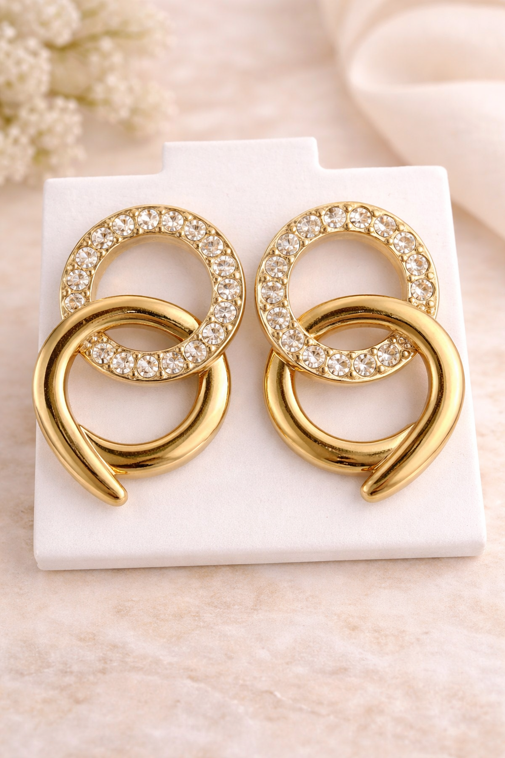 Gold Crystal Double Circle Earrings