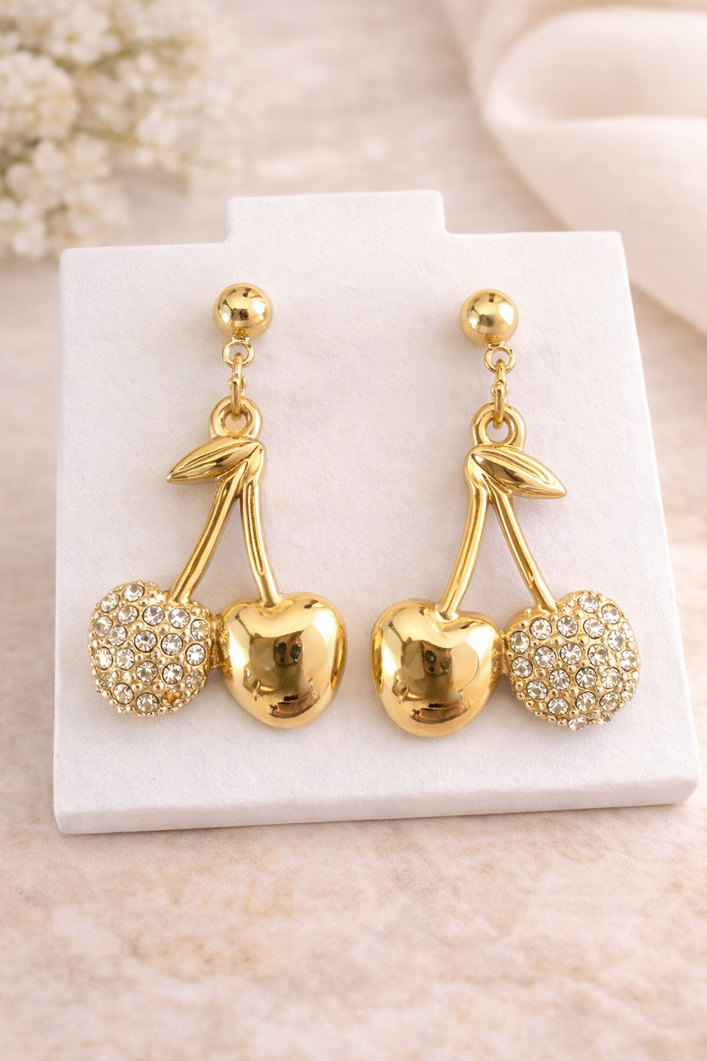 Gold Crystal Cherry Earrings