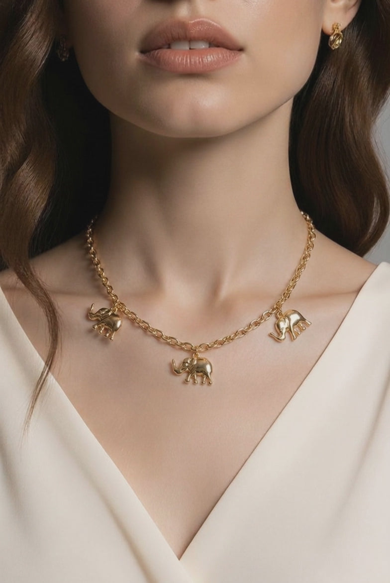 Golden Elephant Charm Necklace – Symbol of Luck & Elegance